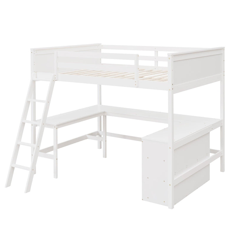 Full size Loft Bed with Shelves and Desk, Wooden Loft Bed with Desk - White - Urban Living Furniture (Los Angeles, CA)