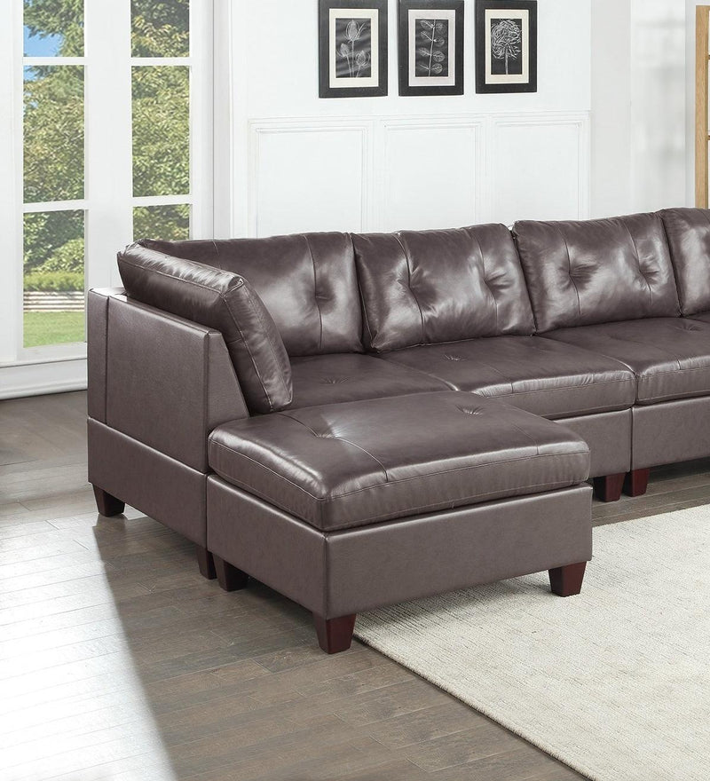 Genuine Leather Dark Coffee Tufted 6pc Sectional Set 2x Corner Wedge 2x Armless Chair 2x Ottomans Living Room Furniture Sofa Couch - Urban Living Furniture (Los Angeles, CA)