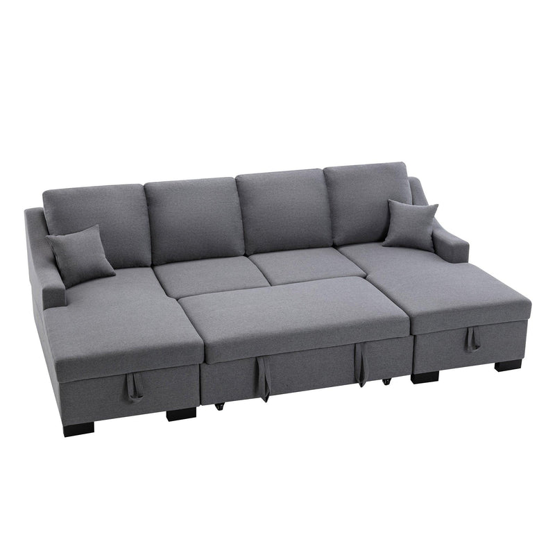 Upholstery Sleeper Sectional Sofa with DoubleStorage Spaces, 2 Tossing Cushions, Grey