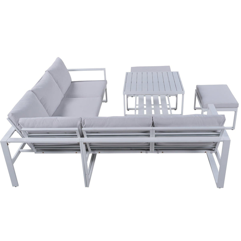 Industrial Style Outdoor Sofa Combination Set With 2 Love Sofa,1 Single Sofa,1 Table,2 Bench