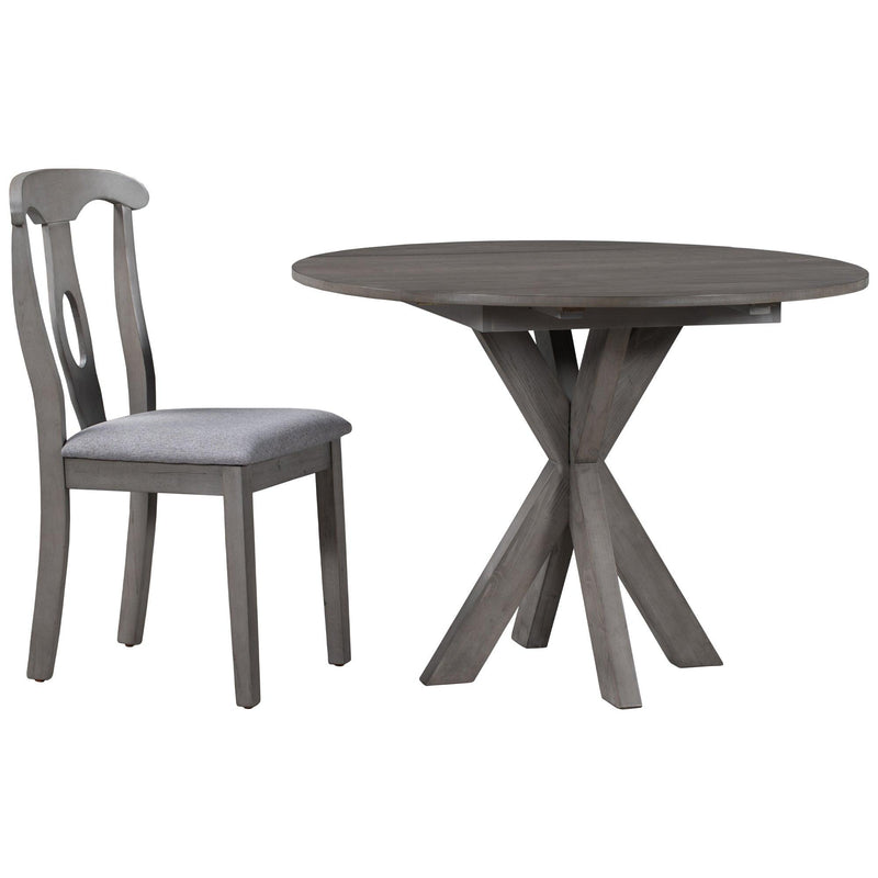 Rustic Farmhouse 5-Piece Wood Round Dining Table Set for 4, Kitchen Furniture with Drop Leaf and 4 Padded Dining Chairs for Small Places, Grey - Urban Living Furniture (Los Angeles, CA)