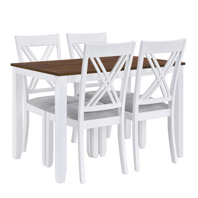 Rustic Minimalist Wood 5-Piece Dining Table Set with 4 X-Back Chairs for Small Places, White - Urban Living Furniture (Los Angeles, CA)