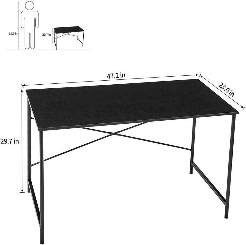 47.2“W x 23.6”D x 29.6“H Metal Frame Home Office Writing Desk - Full Black - Urban Living Furniture (Los Angeles, CA)