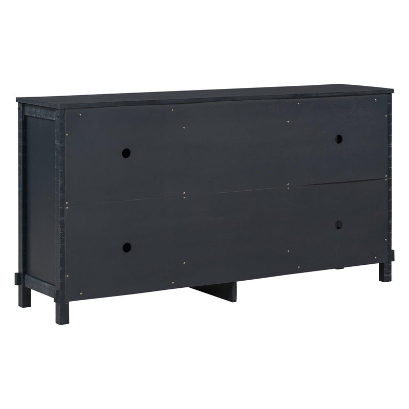 Retro Solid Wood Buffet Cabinet with 2Storage Cabinets, Adjustable Shelves and 3 Drawers for Living Room (Antique Black) - Urban Living Furniture (Los Angeles, CA)