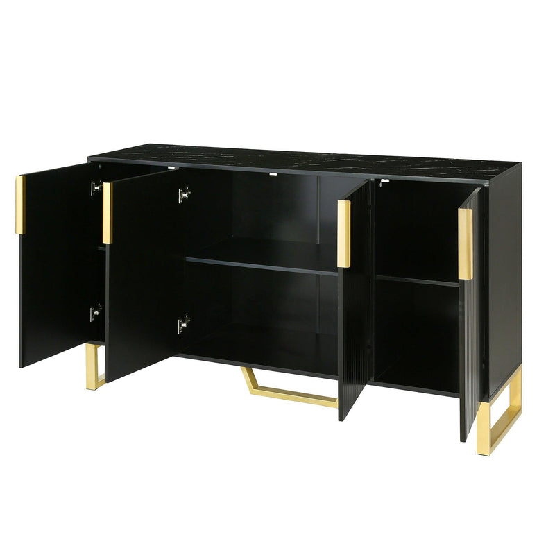 Modern sideboard with Four Doors, Metal handles & Legs and Adjustable Shelves Kitchen Cabinet (Black) - Urban Living Furniture (Los Angeles, CA)