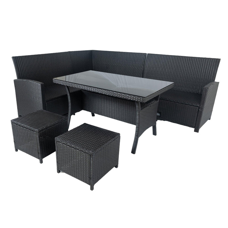 6 Pieces PE Rattan sectional Outdoor Furniture Cushioned Sofa Set with 2Storage Under Seat