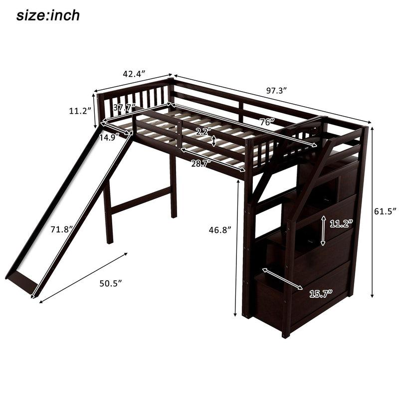 Twin Size Loft Bed withStorage and Slide, Espresso - Urban Living Furniture (Los Angeles, CA)