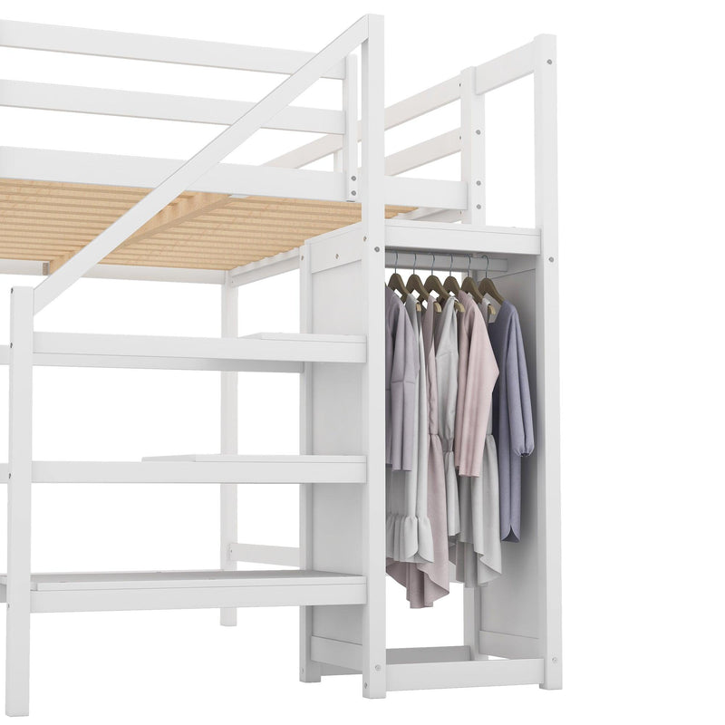 Full Size Loft Bed with Built-inStorage Wardrobe and Staircase,White - Urban Living Furniture (Los Angeles, CA)