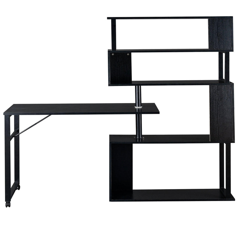 Home Office Computer Desk L-Shaped Corner Table, Rotating Computer Table with 5-Tier Bookshelf, Four Installation Methods, Lockable Casters (Black) - Urban Living Furniture (Los Angeles, CA)