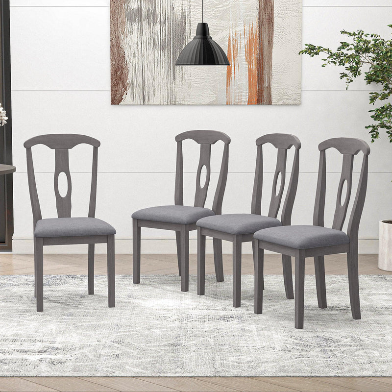 Rustic Farmhouse 5-Piece Wood Round Dining Table Set for 4, Kitchen Furniture with Drop Leaf and 4 Padded Dining Chairs for Small Places, Grey - Urban Living Furniture (Los Angeles, CA)