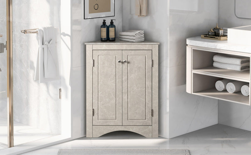 White Marble Triangle BathroomStorage Cabinet with Adjustable Shelves, Freestanding Floor Cabinet for Home Kitchen - Urban Living Furniture (Los Angeles, CA)