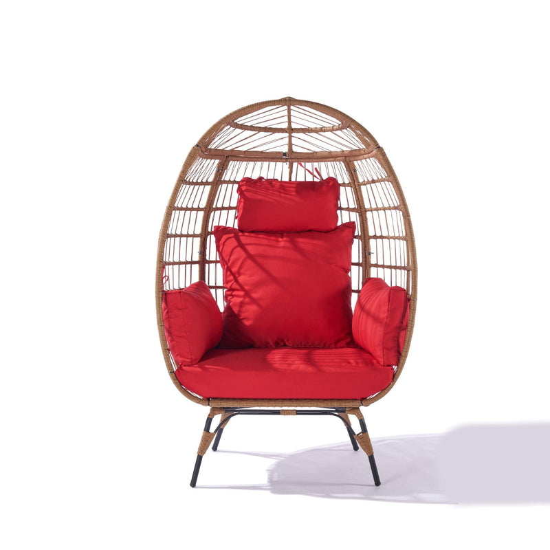 Wicker Egg Chair, Oversized Indoor Outdoor Lounger for Patio, Backyard, Living Room w/ 5 Cushions, Steel Frame, 440lb Capacity - Red - Urban Living Furniture (Los Angeles, CA)