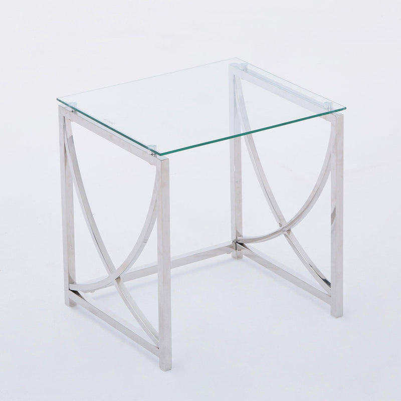 3 Pieces Silver Square Nesting Glass End Tables- Small Coffee Table Set- Stainless Steel Small Coffee Tables with Clear Tempered Glass- 18"Modern Minimalist Side Table for Living Room (Curve)
