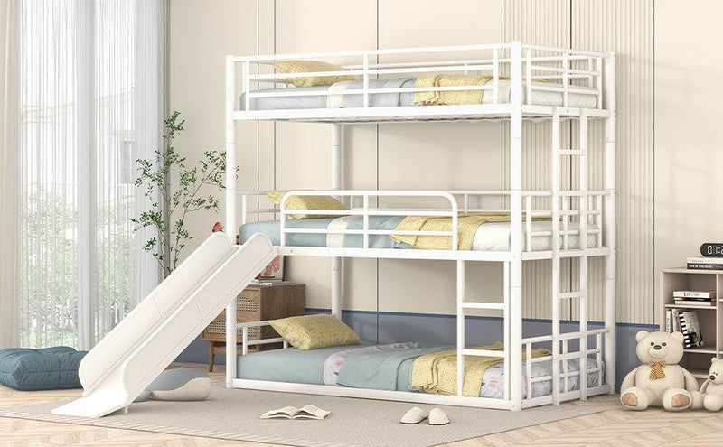 Twin Size Metal Bunk Bed with Ladders and Slide, Divided into Platform and Loft Bed, White - Urban Living Furniture (Los Angeles, CA)