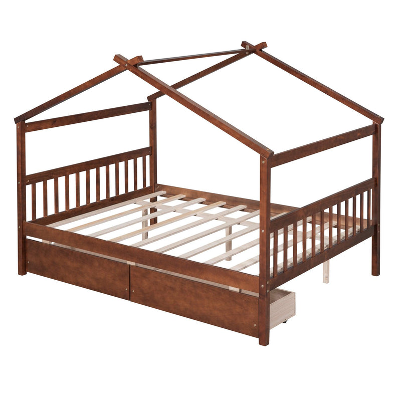 Full Size Wooden House Bed with Drawers, Walnut - Urban Living Furniture (Los Angeles, CA)