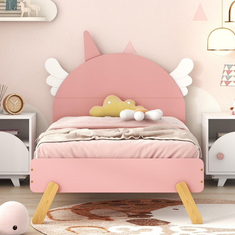 Wooden Cute Bed With Unicorn Shape Headboard,Twin Size Platform Bed,Pink - Urban Living Furniture (Los Angeles, CA)