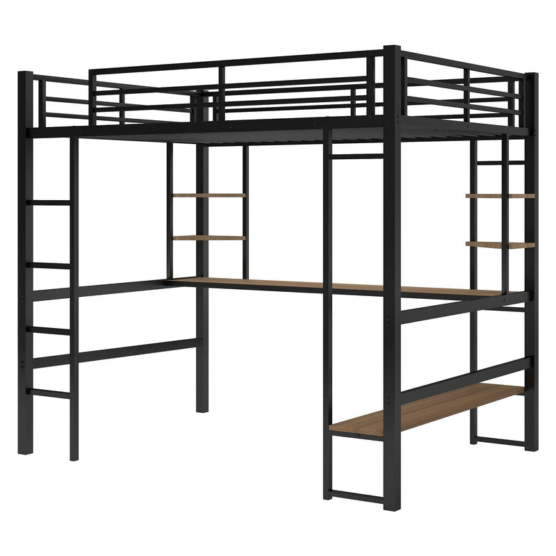 Full Size Loft Metal&MDF Bed with Long Desk and Shelves,Black - Urban Living Furniture (Los Angeles, CA)