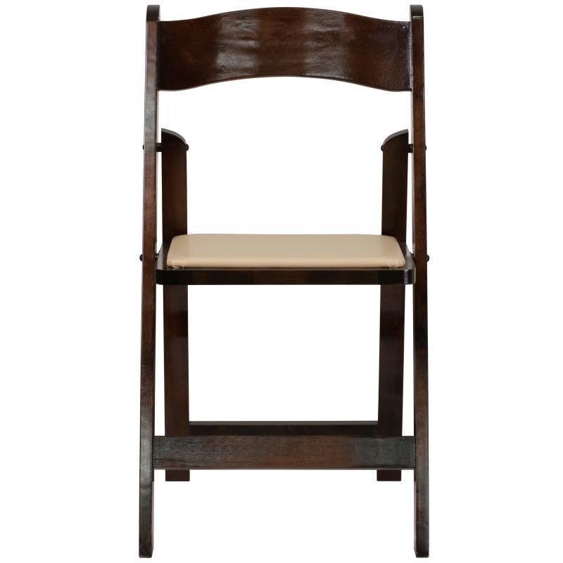 HERCULES Series Fruitwood Wood Folding Chair with Vinyl Padded Seat