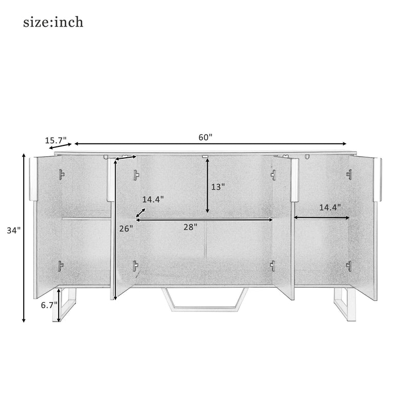 Modern sideboard with Four Doors, Metal handles & Legs and Adjustable Shelves Kitchen Cabinet (White) - Urban Living Furniture (Los Angeles, CA)