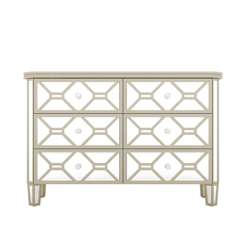 Elegant Mirrored 6-Drawer Dresser with Golden LinesStorage Cabinet for Living Room, Hallway, Entryway