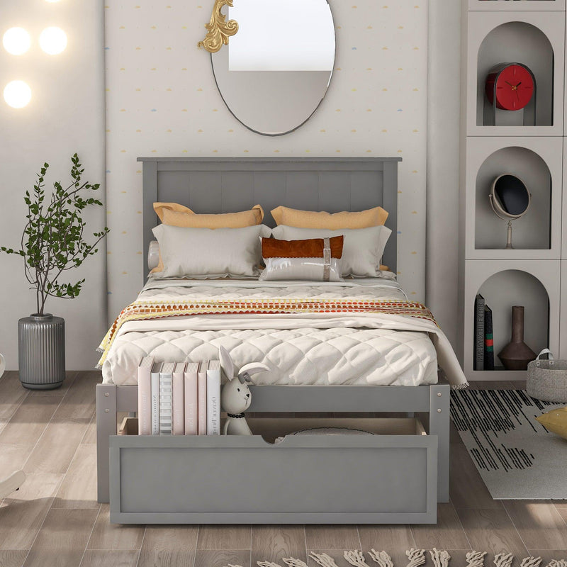 Twin Size Platform Bed with Under-bed Drawer, Gray - Urban Living Furniture (Los Angeles, CA)