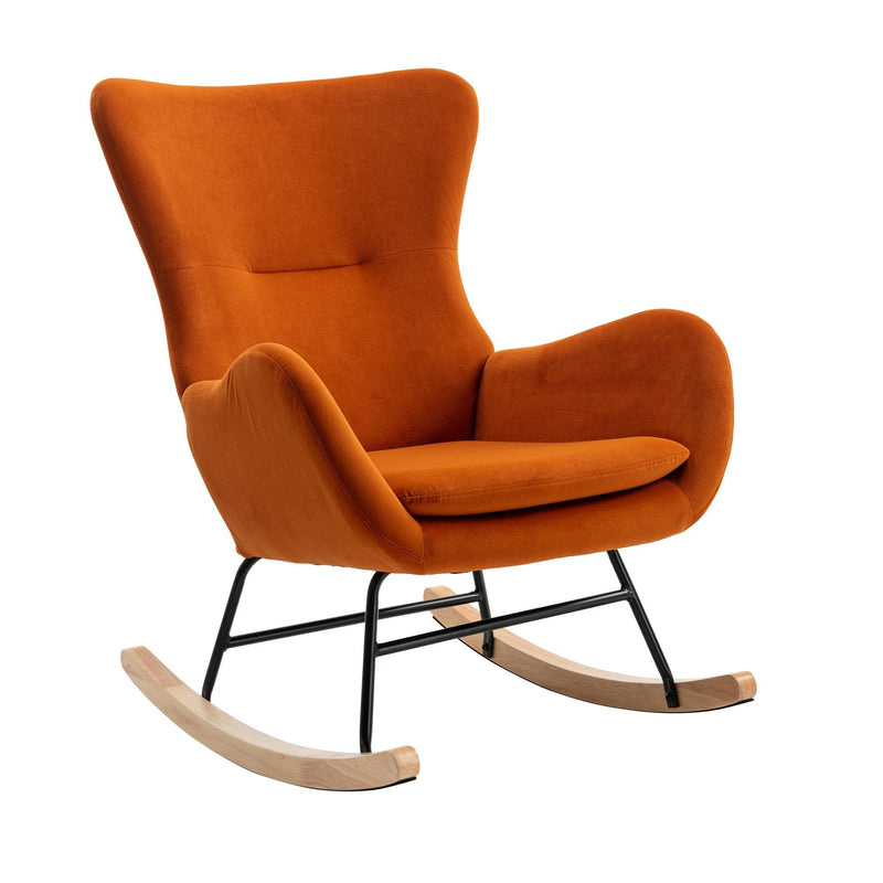 Velvet Fabric Padded Seat Rocking Chair With High Backrest And Armrests - Urban Living Furniture (Los Angeles, CA)