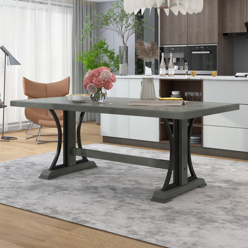 Retro Style Dining Table 78” Wood Rectangular Table, Seats up to 8 (Gray) - Urban Living Furniture (Los Angeles, CA)