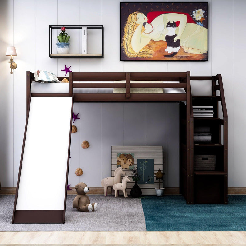 Twin Size Loft Bed withStorage and Slide, Espresso - Urban Living Furniture (Los Angeles, CA)