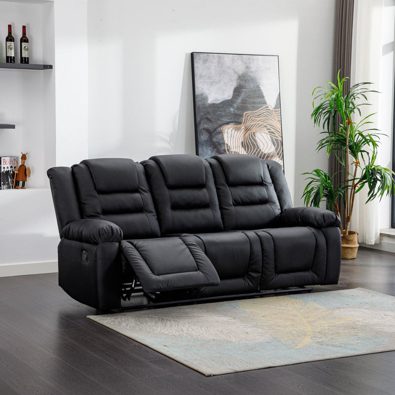 Home Theater Seating Manual Recliner with Center Console, PU Leather Reclining Sofa for Living Room,Black - Urban Living Furniture (Los Angeles, CA)