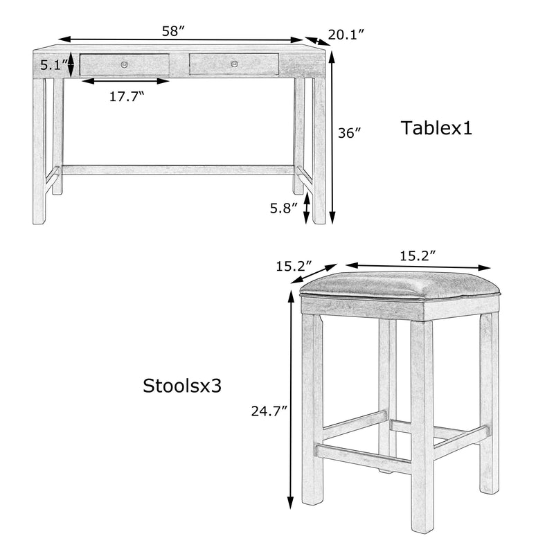 4-Piece Counter Height Table Set with Socket and Fabric Padded Stools, Gray - Urban Living Furniture (Los Angeles, CA)