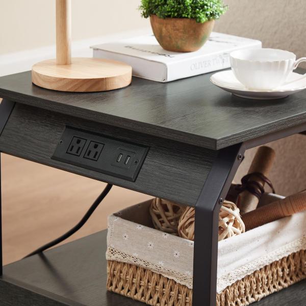 End table Side table with Charging Station,sofa side table with drawers, bedside table for bedroom.(Dark grey,17.3’’W*17.9’’D*21.2’’H) - Urban Living Furniture (Los Angeles, CA)