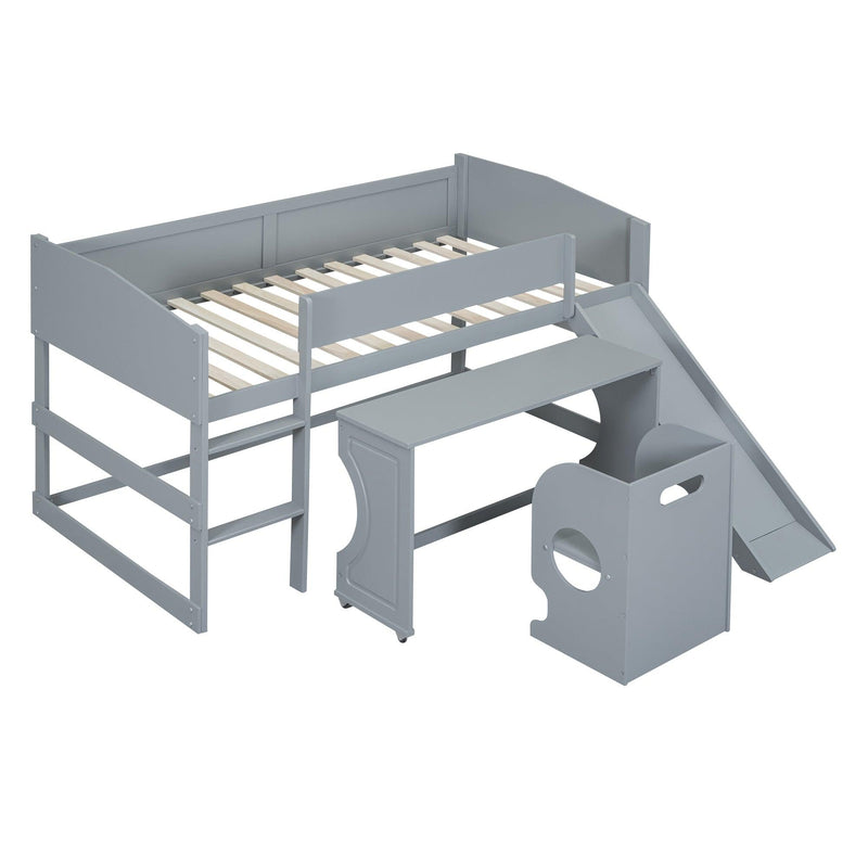 Low Study Twin Loft Bed with Rolling Portable Desk and Chair,Multiple Functions Bed- Gray - Urban Living Furniture (Los Angeles, CA)