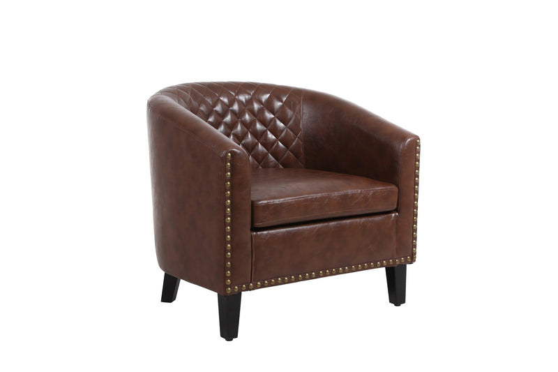 accent Barrel chair living room chair with nailheads and solid wood legs  Brown pu leather - Urban Living Furniture (Los Angeles, CA)