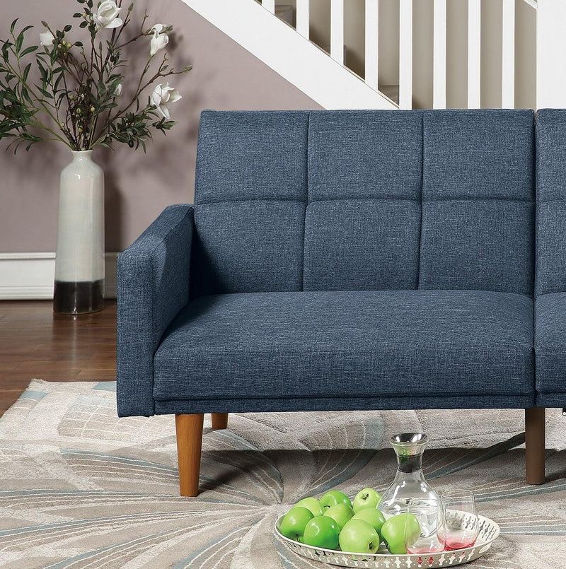 Transitional Look Living Room Sofa Couch Convertible Bed Navy Polyfiber 1pc Tufted Sofa Cushion Wooden Legs - Urban Living Furniture (Los Angeles, CA)