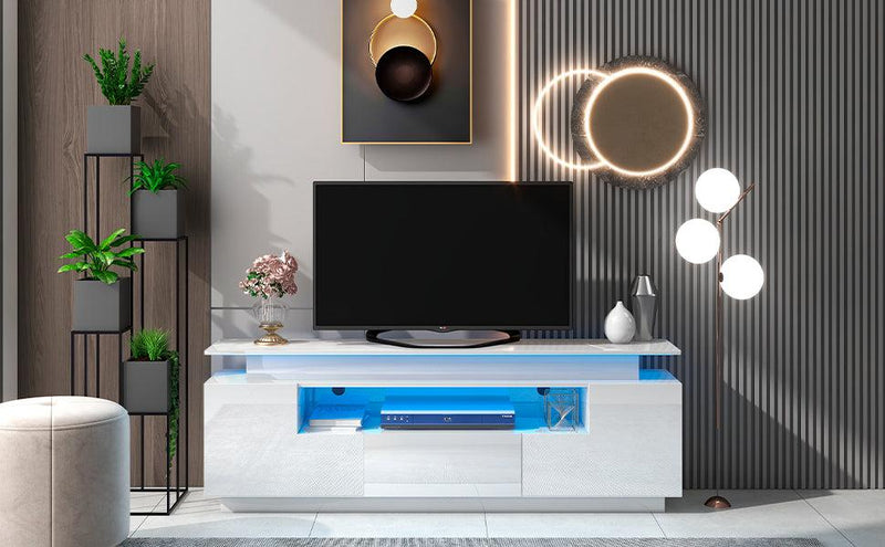 Modern, Stylish Functional TV stand with Color Changing LED Lights, Universal Entertainment Center, High Gloss TV Cabinet for 75+ inch TV, White - Urban Living Furniture (Los Angeles, CA)