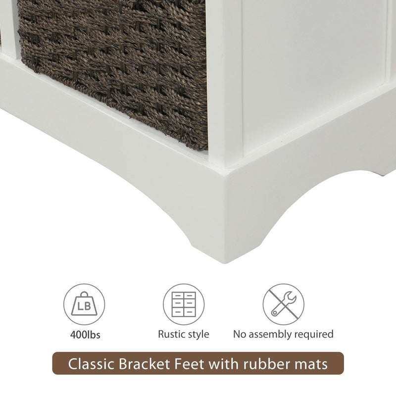 RusticStorage Cabinet with Two Drawers and Four  Classic Rattan Basket for Dining Room/Living Room (White) - Urban Living Furniture (Los Angeles, CA)