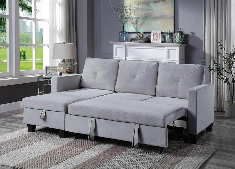 Nova Light Gray Velvet Reversible Sleeper Sectional Sofa withStorage Chaise - Urban Living Furniture (Los Angeles, CA)