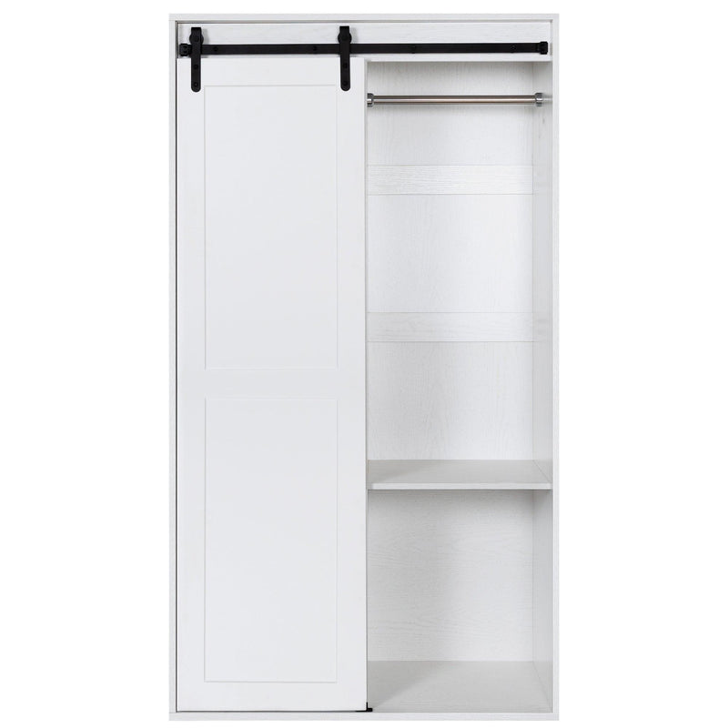 71-inch High wardrobe and cabinet , Clothes Locker，classic sliding barn door armoscope, locker, organizer for bedroom, cloakroom, living room,color： white