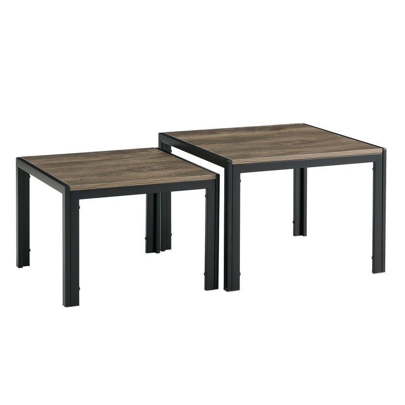 Nesting Coffee Table Set of 2, SquareModern Stacking Table with Wood Finish for Living Room, Oak Grey