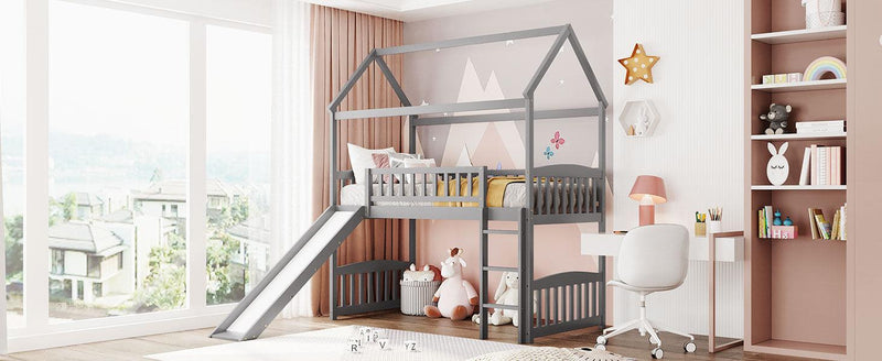 Twin Loft Bed with Slide, House Bed with Slide,White - Urban Living Furniture (Los Angeles, CA)