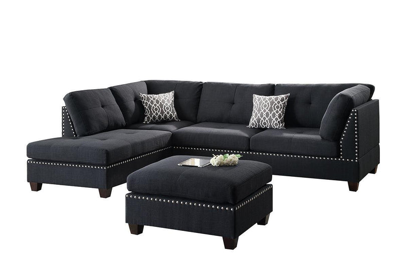 3-pcs Sectional Sofa Black Polyfiber Cushion Sofa Chaise Ottoman Reversible Couch Pillows - Urban Living Furniture (Los Angeles, CA)