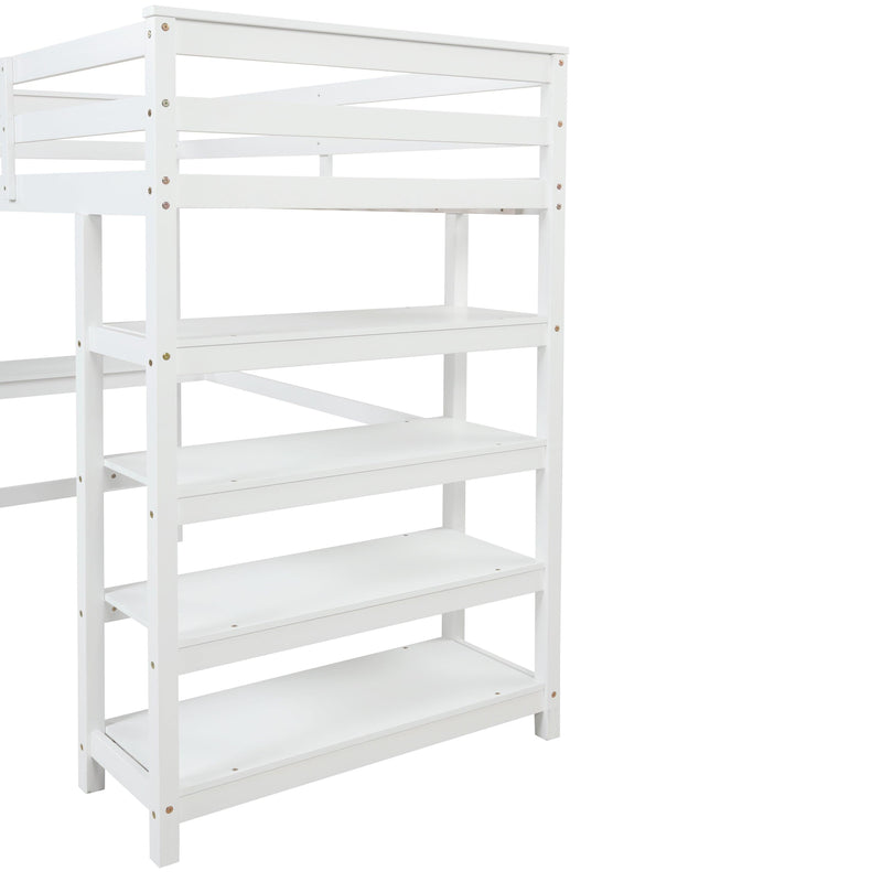 Twin Loft Bed with desk,ladder,shelves , White - Urban Living Furniture (Los Angeles, CA)