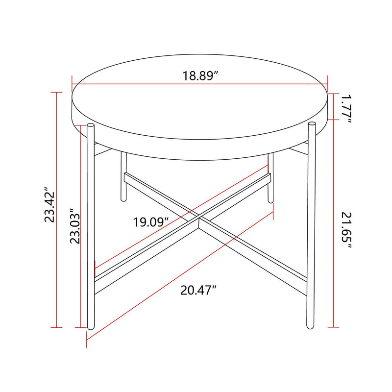 20.47"Modern  Thread Design Round Coffee Table ,  MDF  Table Top with Cross Legs Metal Base