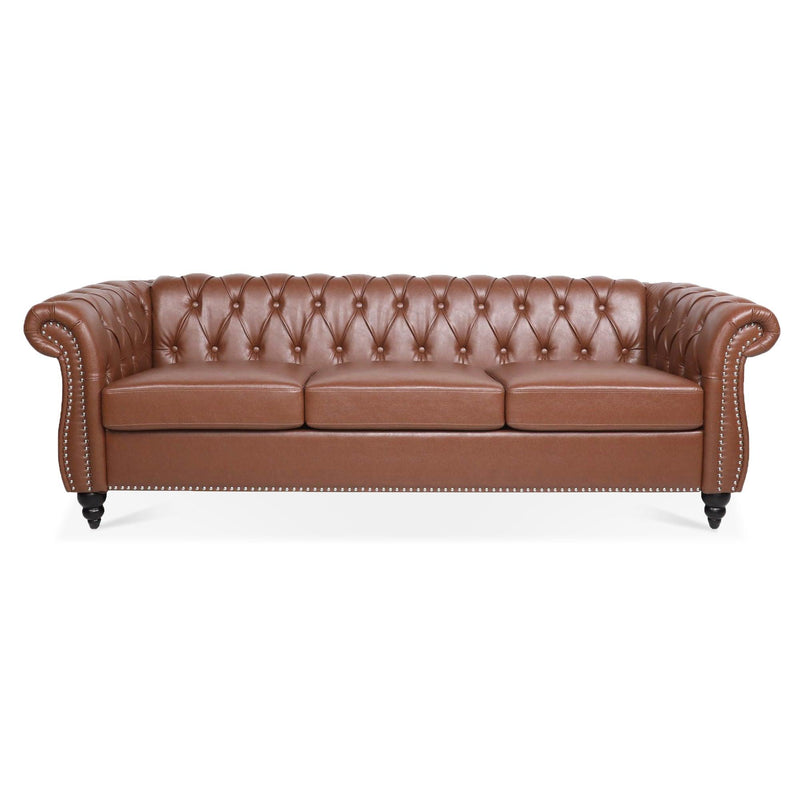 84.65"BROWN PU Rolled Arm Chesterfield Three Seater Sofa. - Urban Living Furniture (Los Angeles, CA)