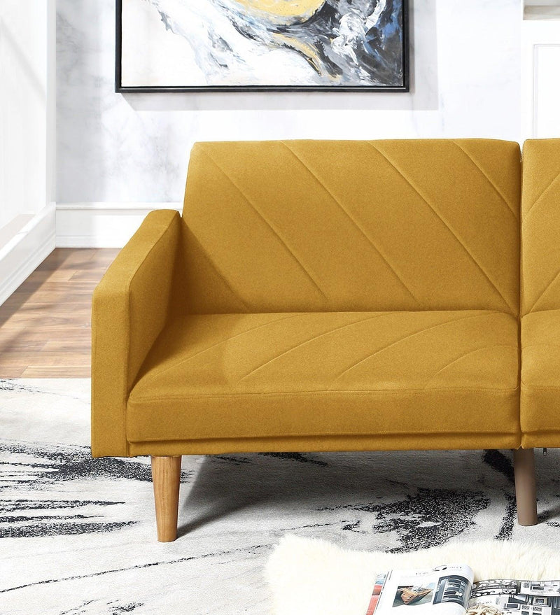 Modern Electric Look 1pc Convertible Sofa Couch Mustard Color Linen Like Fabric Cushion Wooden Legs Living Room