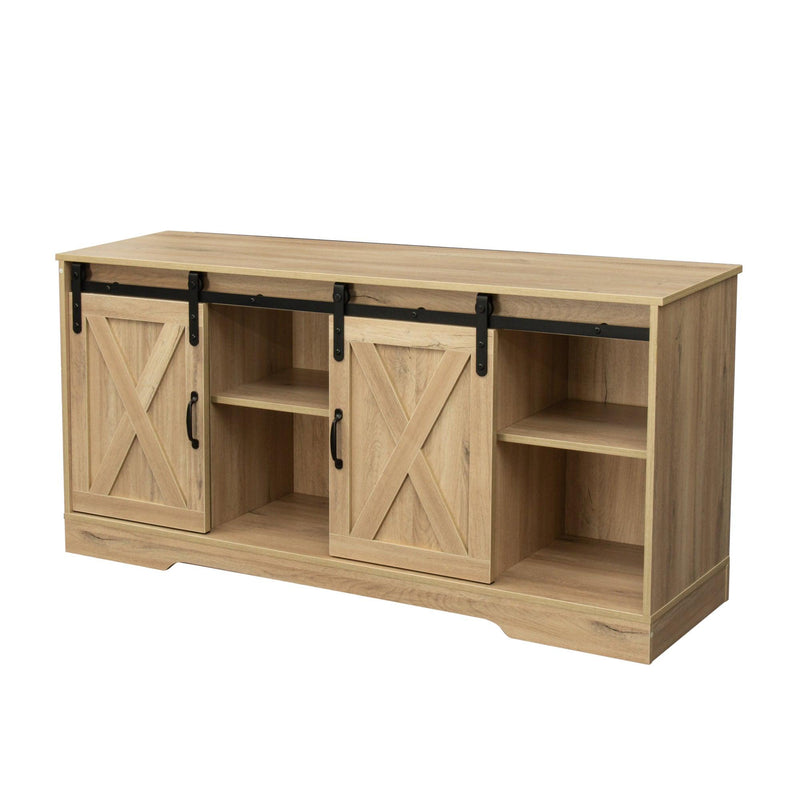 TV Stand Sliding Barn DoorModern&Farmhouse Wood Entertainment Center,Storage Cabinet Table Living Room with Adjustable Shelves for TVs Up to 65", Rustic Oak - Urban Living Furniture (Los Angeles, CA)