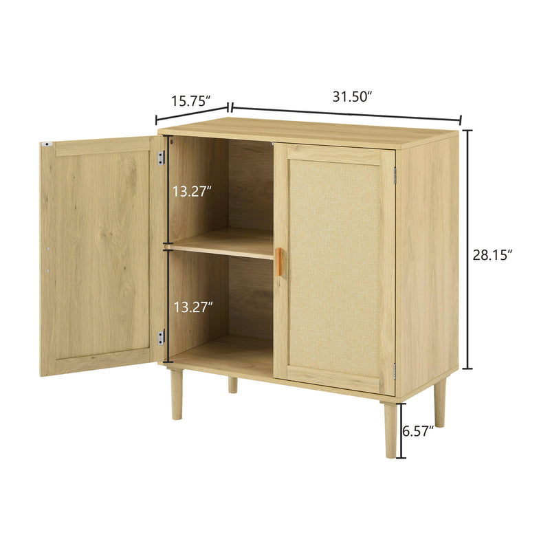 Mid-Century 2-Door Accent Chest, WoodStorage Cabinet with Shelf and Fabric Covered Panels（Natural，31.5''w x 15.8''d x 34.6"h）. - Urban Living Furniture (Los Angeles, CA)