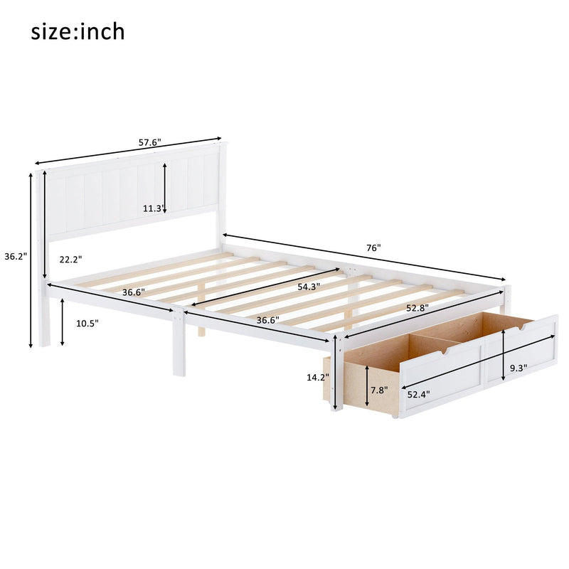 Full Size Platform Bed with Under-bed Drawers, White - Urban Living Furniture (Los Angeles, CA)