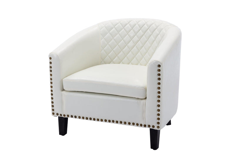 accent Barrel chair living room chair with nailheads and solid wood legs  white  pu leather - Urban Living Furniture (Los Angeles, CA)