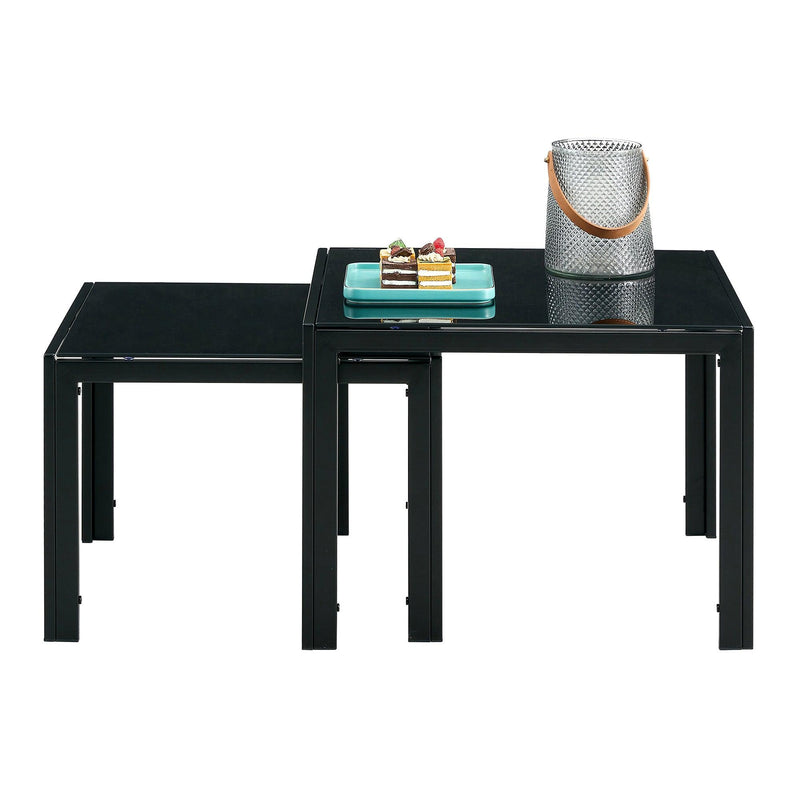 Nesting Coffee Table Set of 2, SquareModern Stacking Table with Tempered Glass Finish for Living Room,Black - Urban Living Furniture (Los Angeles, CA)